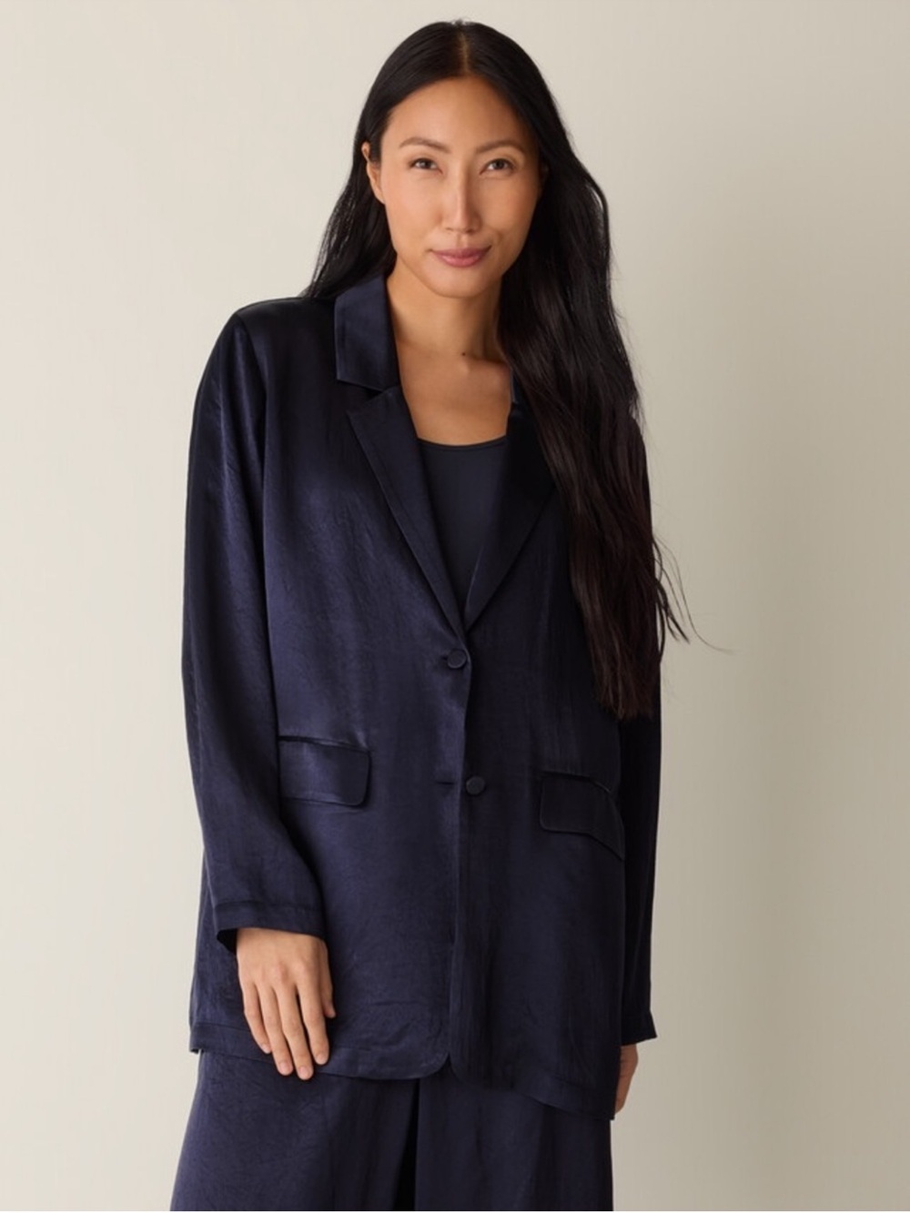 NWT Eileen Fisher Textured Satin
Long Blazer
